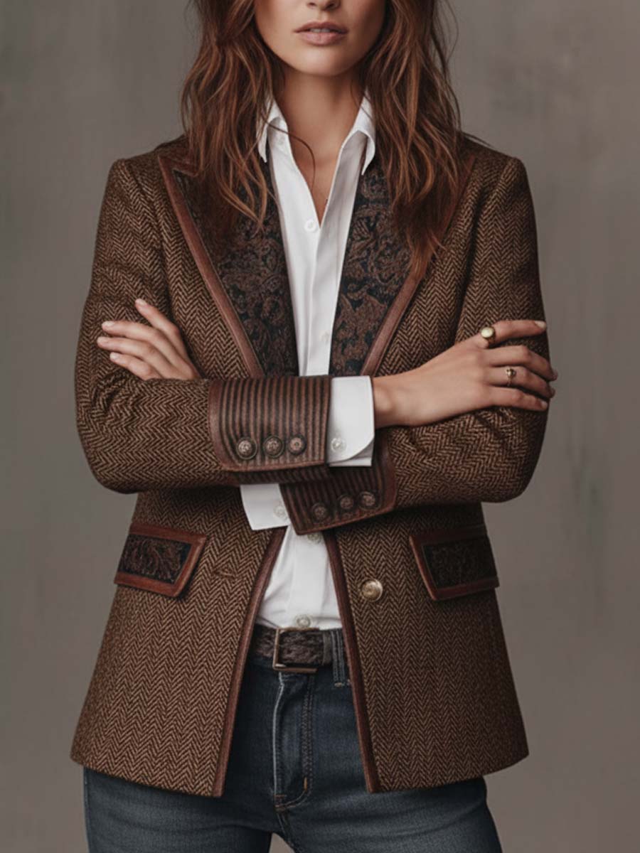 Elaine | Herringbone Print Blazer