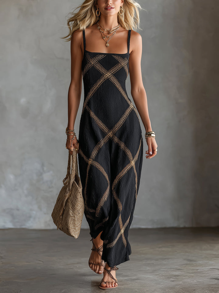 Linda – Black Camel Geometric Dress