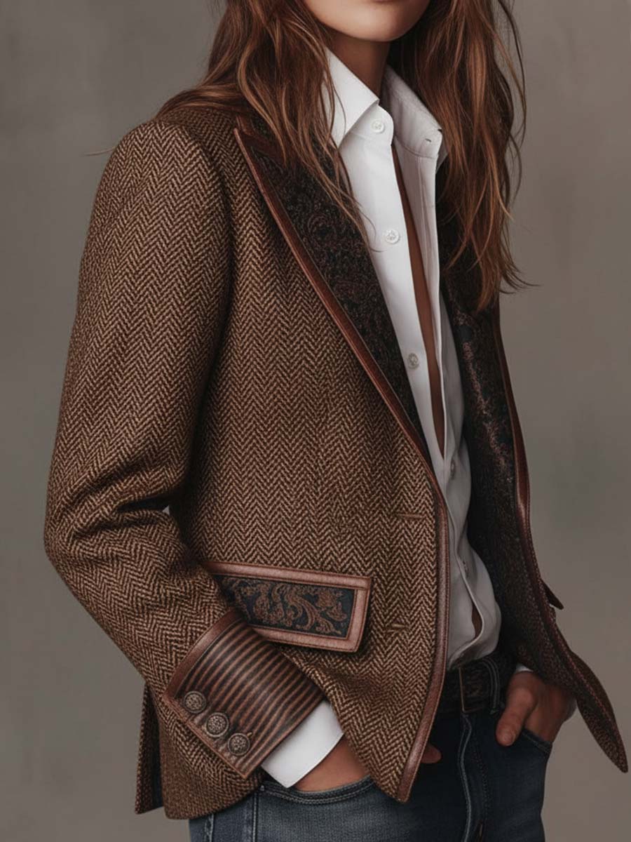 Elaine | Herringbone Print Blazer