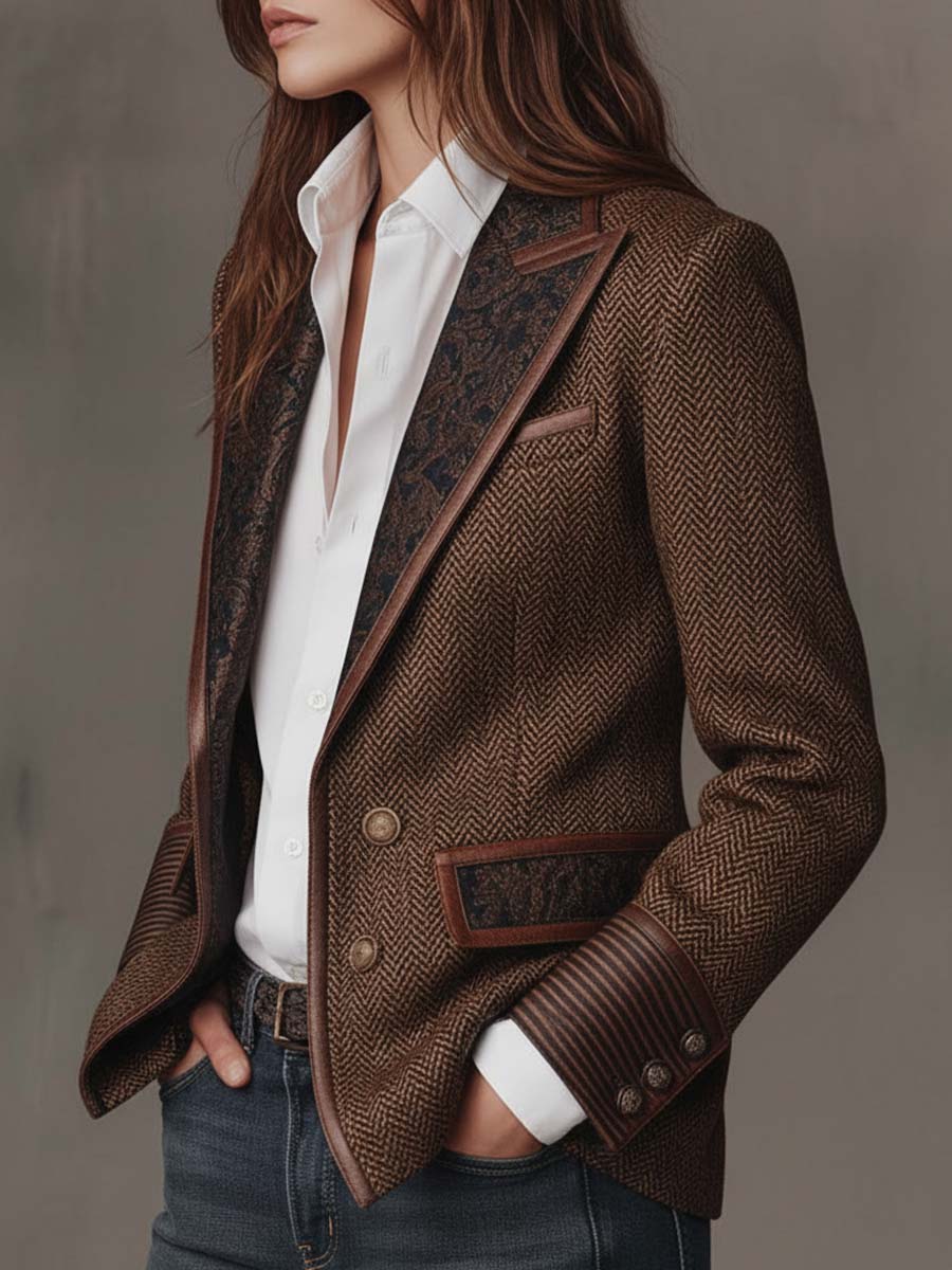 Elaine | Herringbone Print Blazer