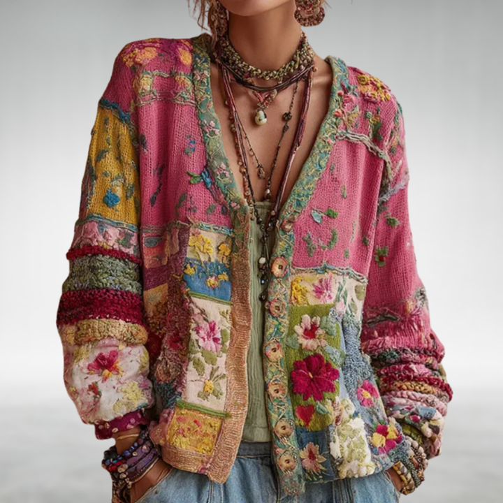 Nadja – Bohemian patchwork cardigan in knitted quality