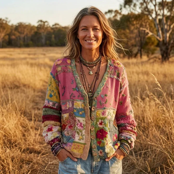 Nadja – Bohemian patchwork cardigan in knitted quality