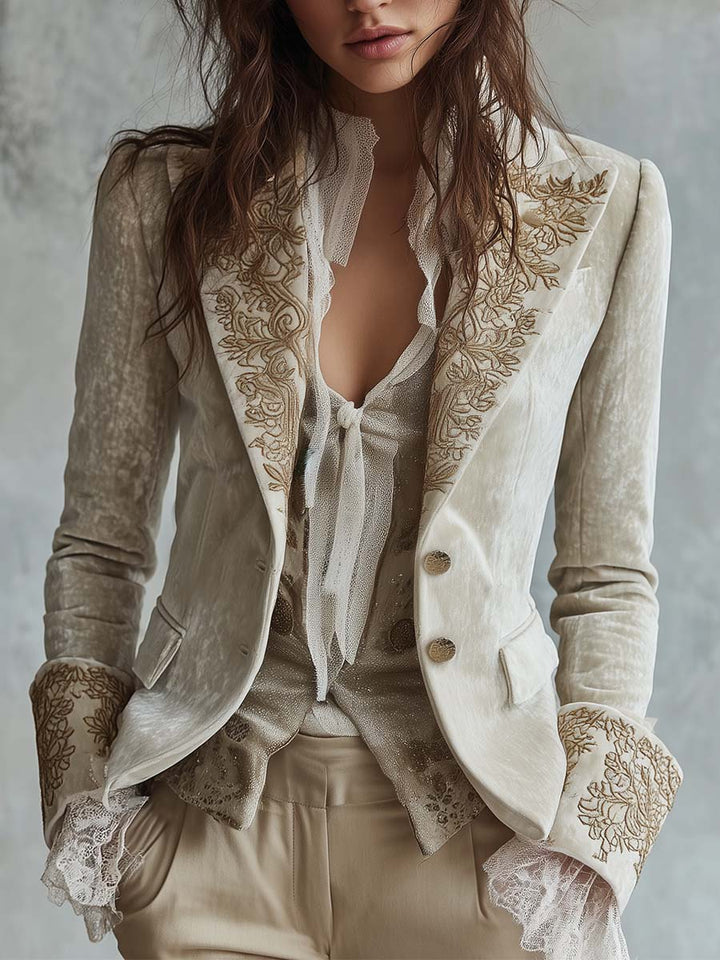 Claire | Embroidered Ivory Blazer