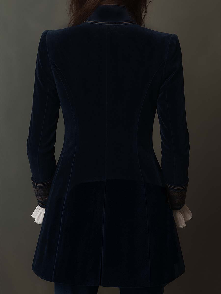 Margaret | Embroidered Navy Long Jacket