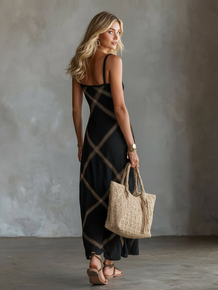 Linda – Black Camel Geometric Dress