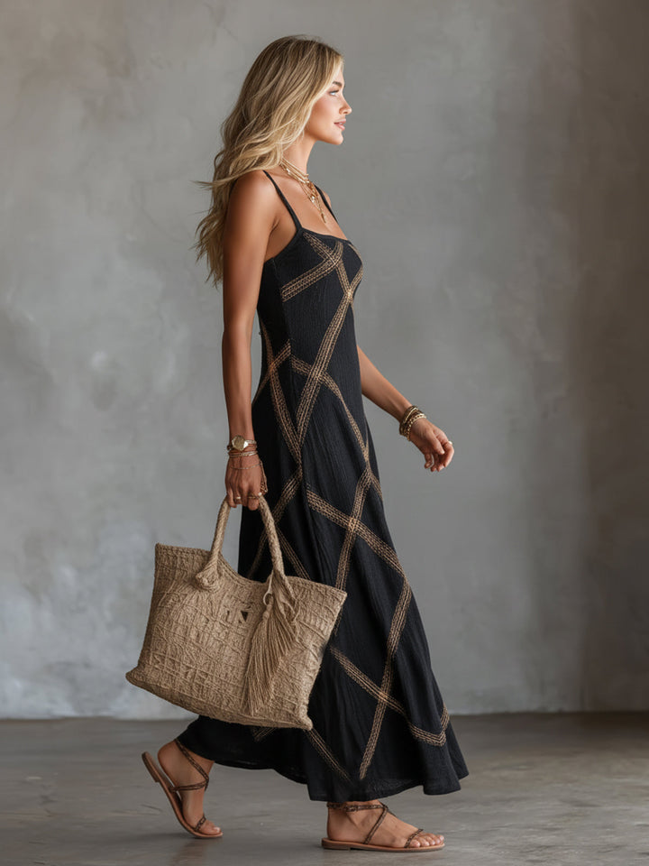 Linda – Black Camel Geometric Dress