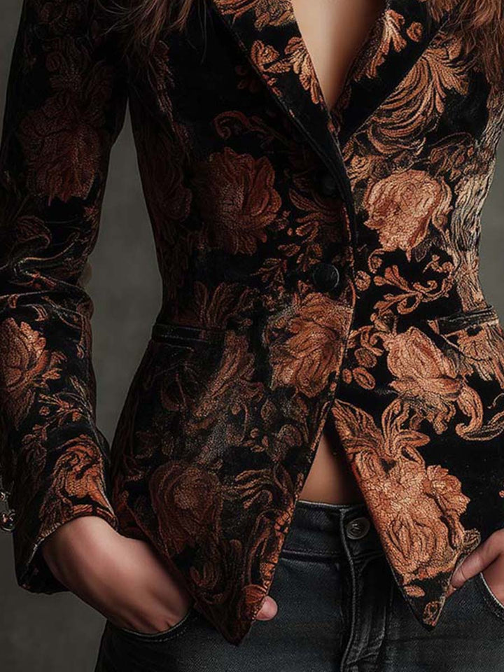 Patricia | Black & Bronze Floral Blazer