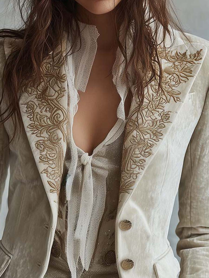 Claire | Embroidered Ivory Blazer
