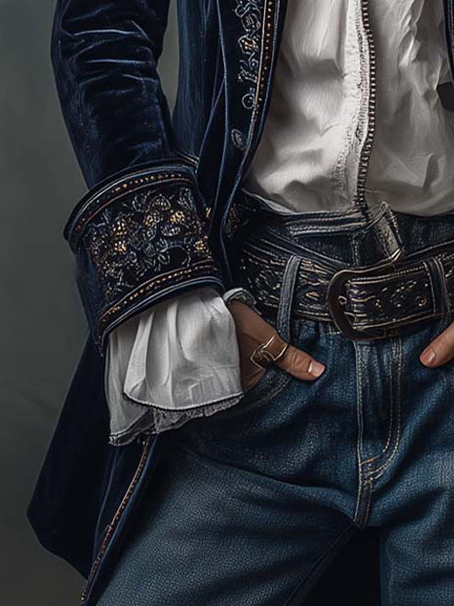 Margaret | Embroidered Navy Long Jacket