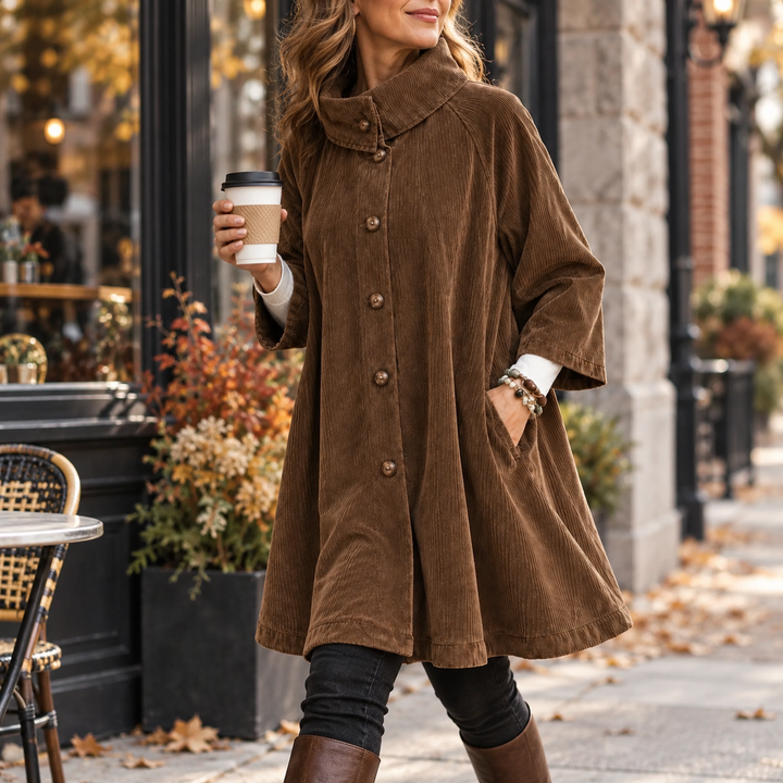 Brooke | Chocolate Brown Corduroy Button-Up Tunic