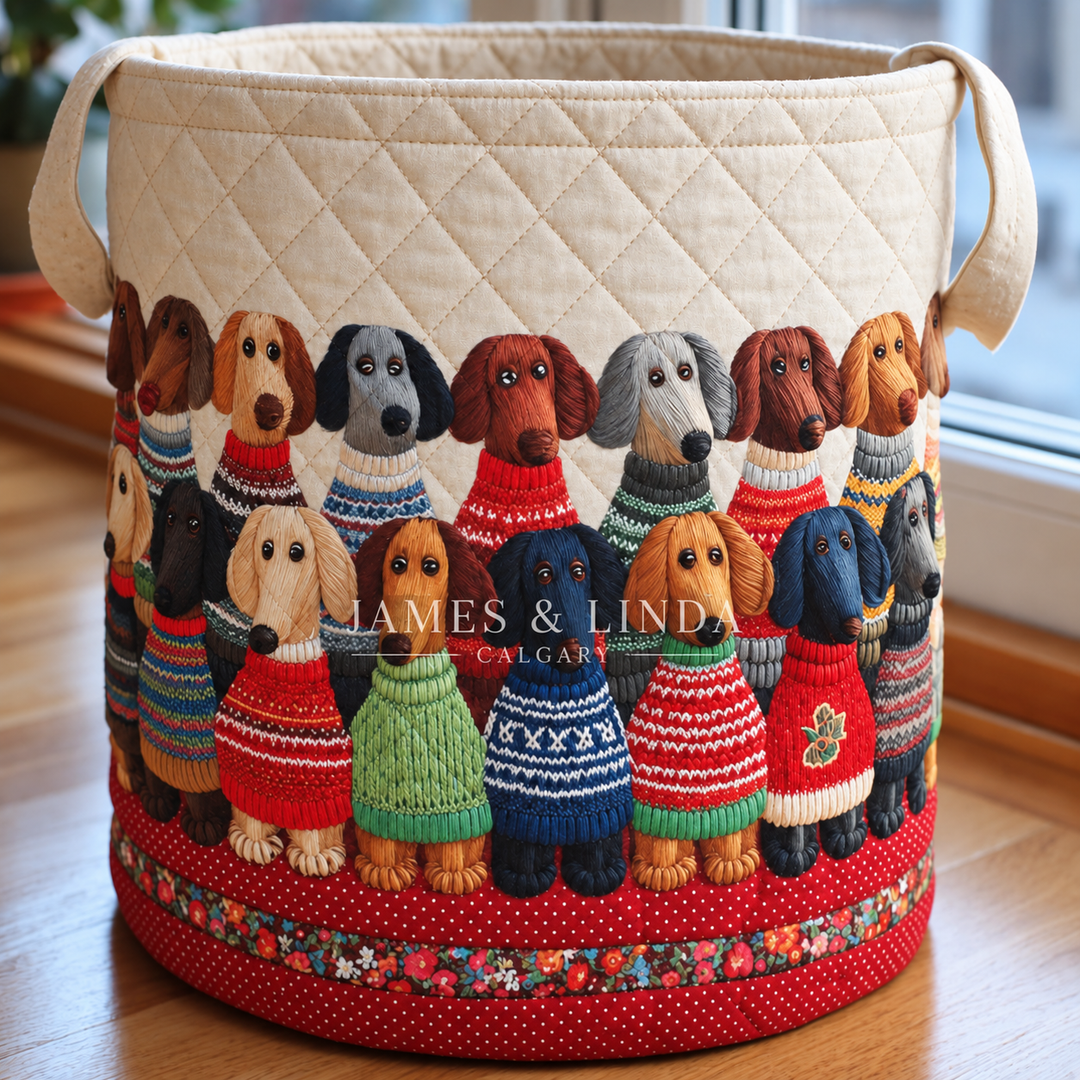 Dachshund Parade |  Quilted Storage Basket