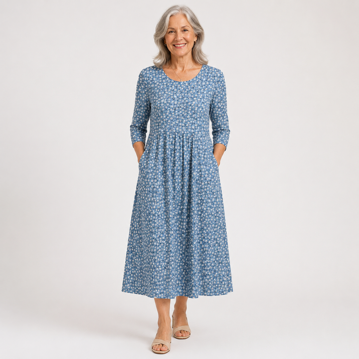 Blue Meadow Easy-Wear Floral Midi Dress