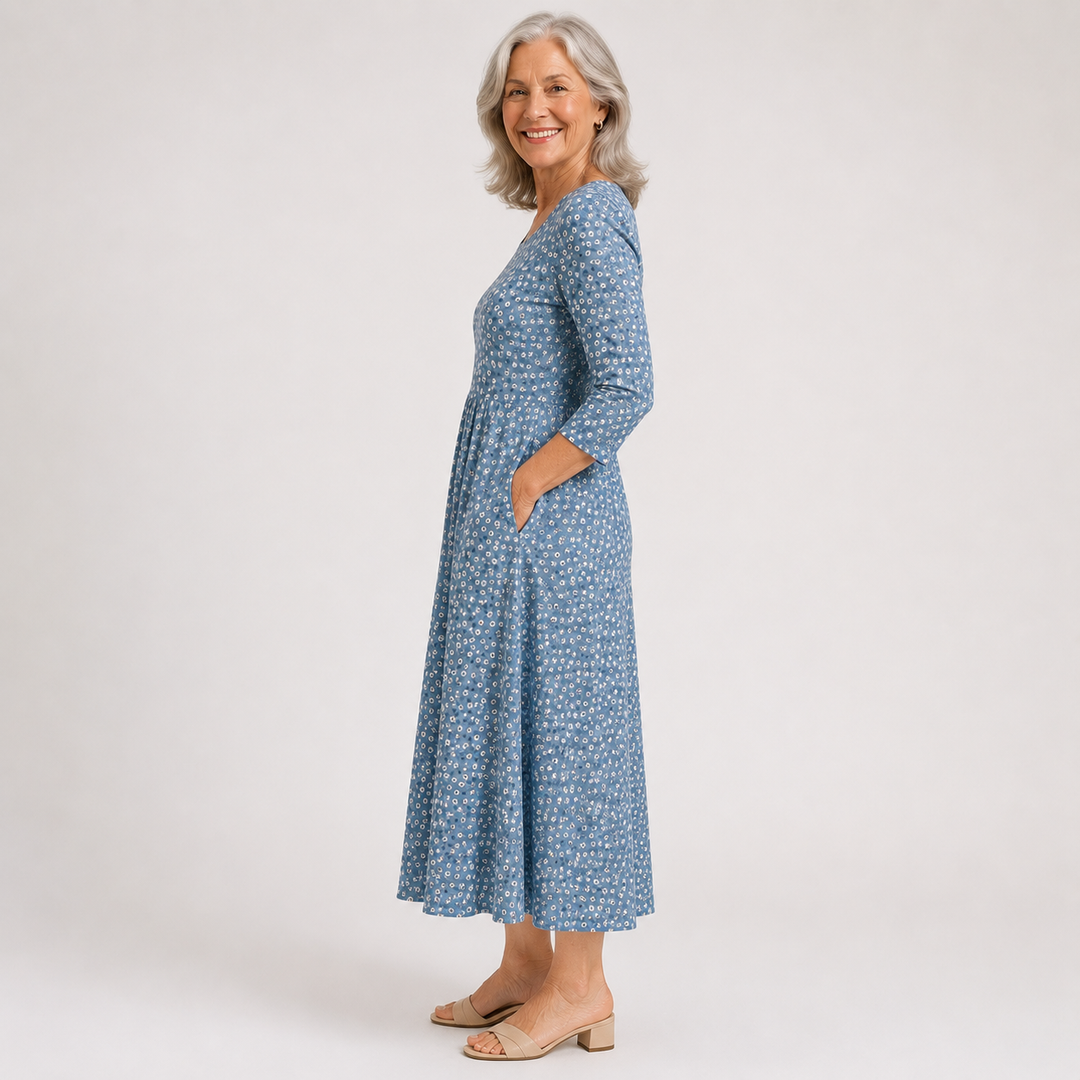 Blue Meadow Easy-Wear Floral Midi Dress