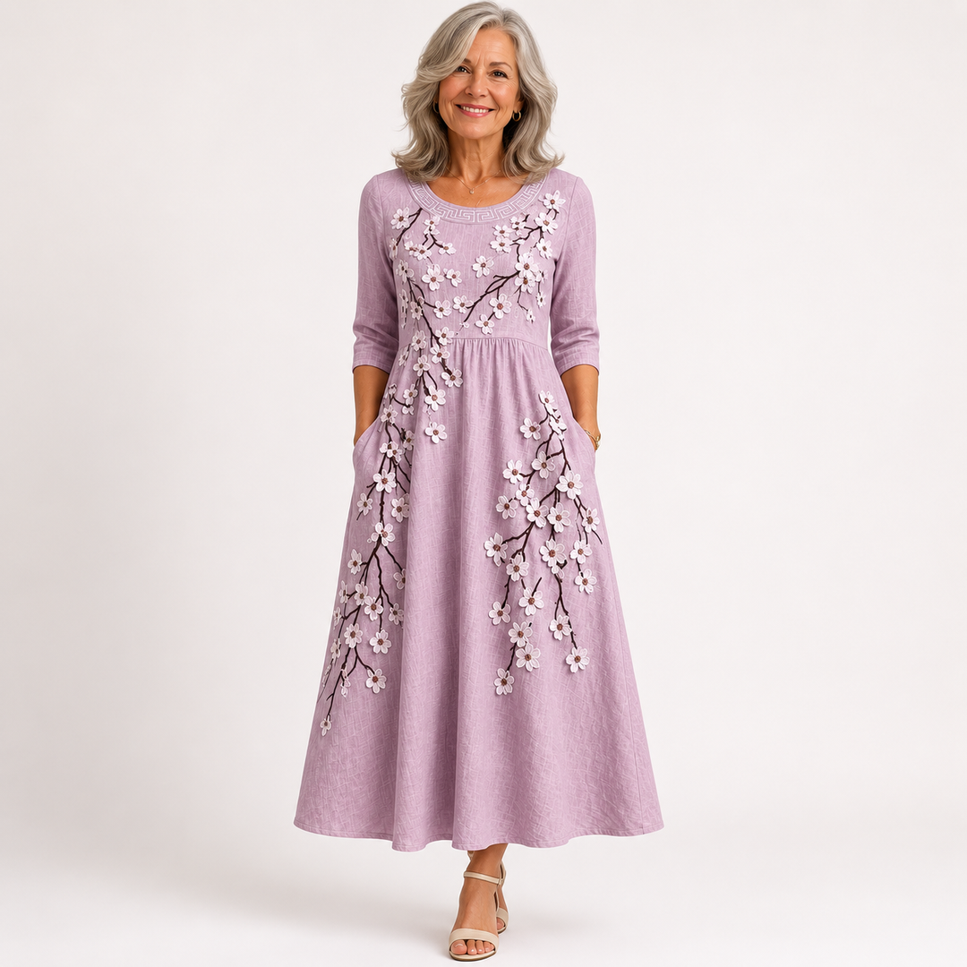 Blushing Orchard Floral Midi Dress