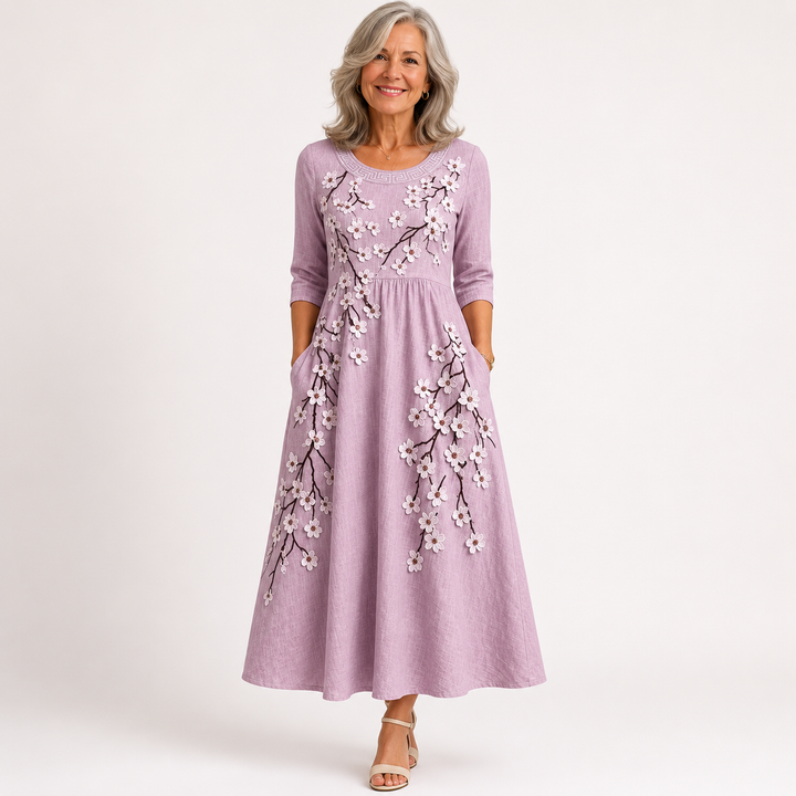 Blushing Orchard Floral Midi Dress