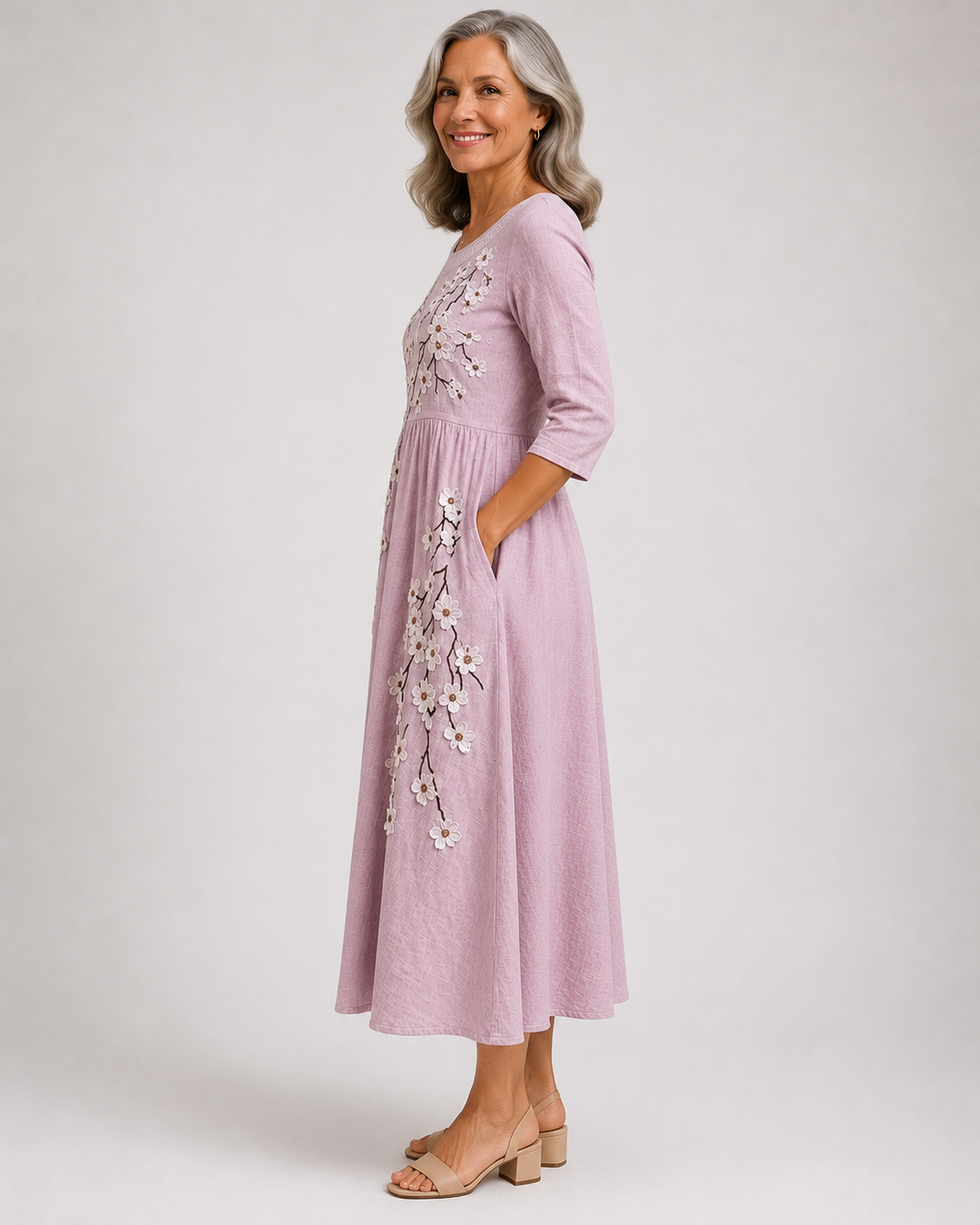 Blushing Orchard Floral Midi Dress