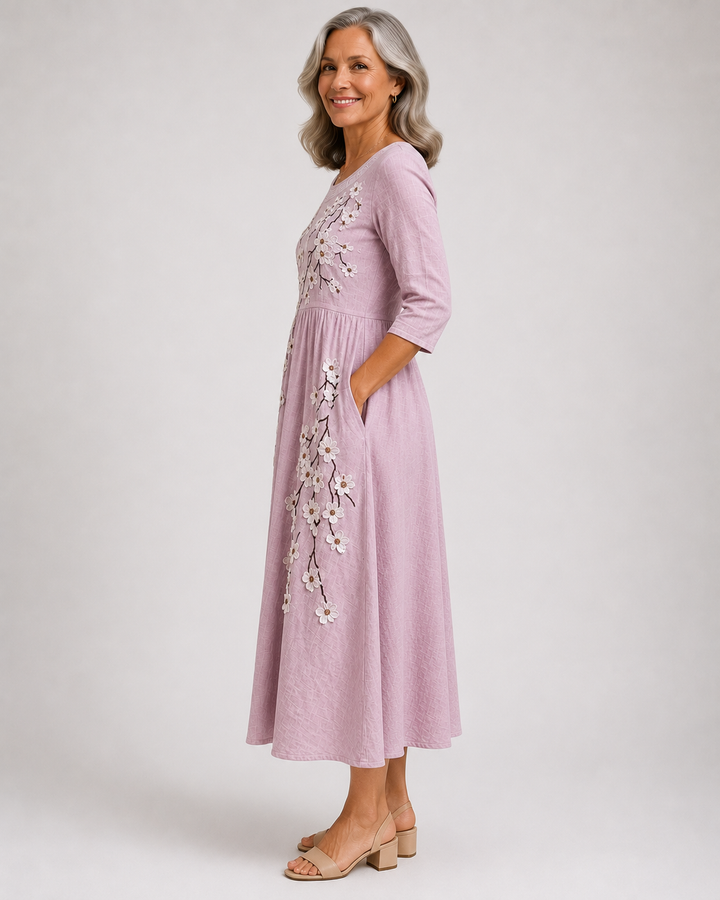 Blushing Orchard Floral Midi Dress
