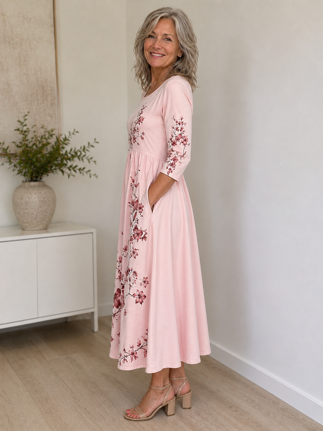 Rose Garden Charm Pocket Midi Dress