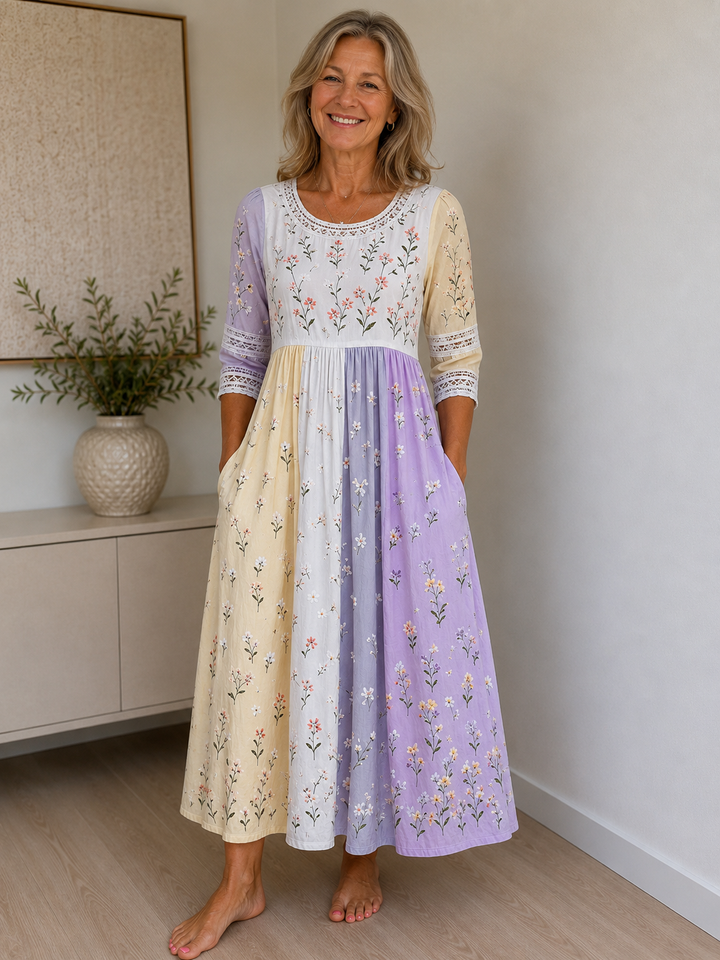 Lavender Meadow Patchwork Midi Dress