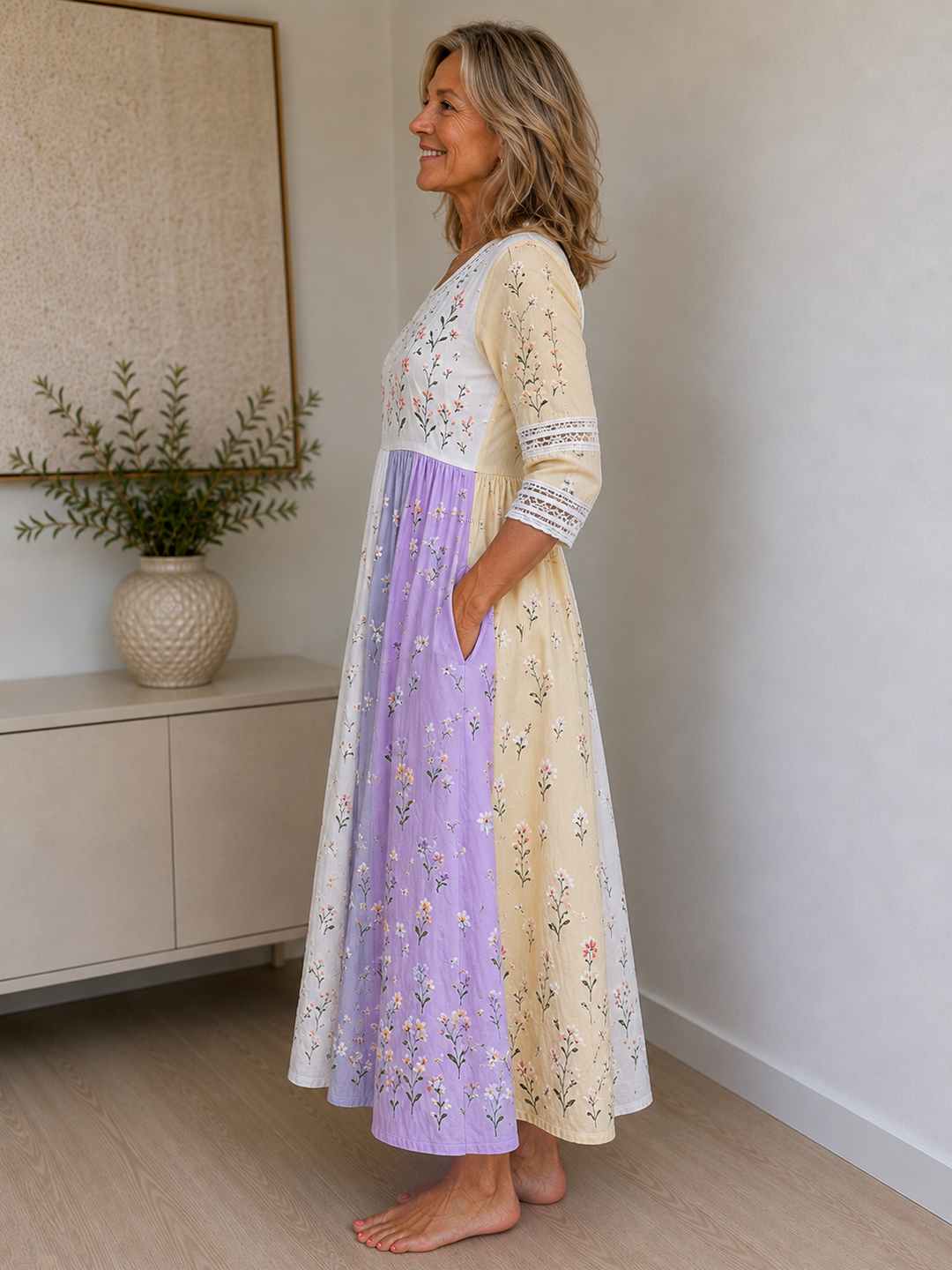 Lavender Meadow Patchwork Midi Dress