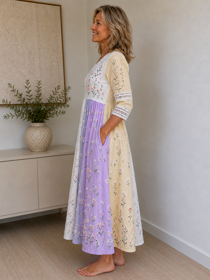 Lavender Meadow Patchwork Midi Dress