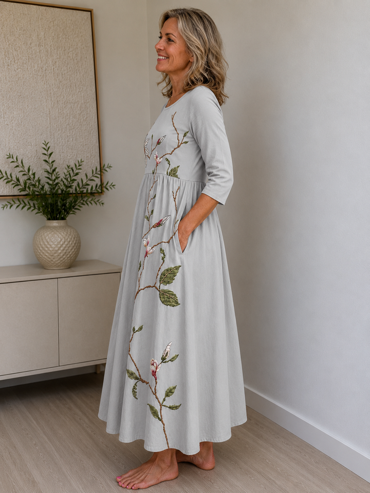 Silver Meadow Blossom Pocket Midi Dress
