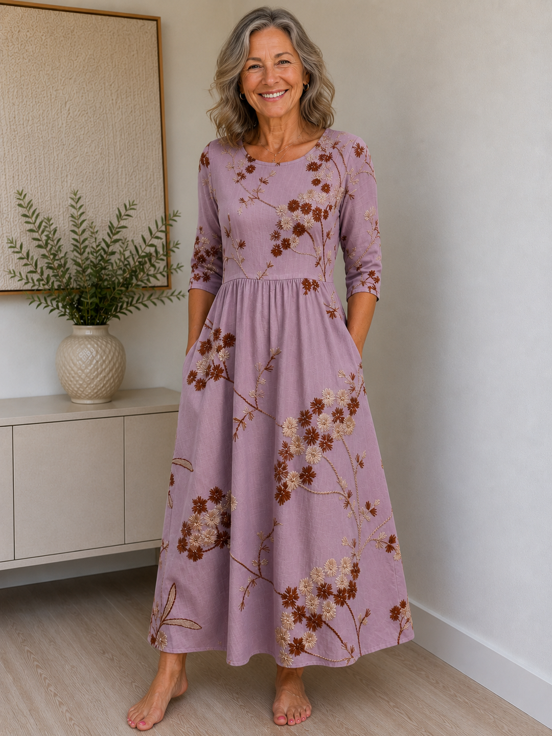 Heather Meadow Floral Pocket Midi Dress