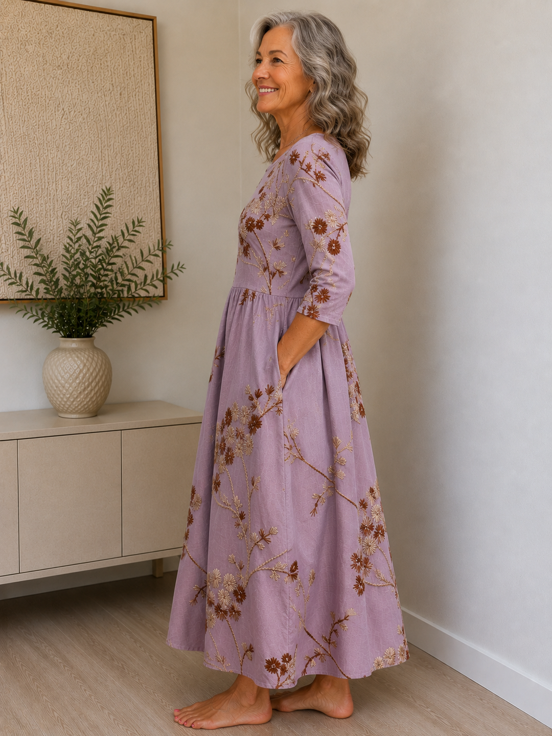Heather Meadow Floral Pocket Midi Dress