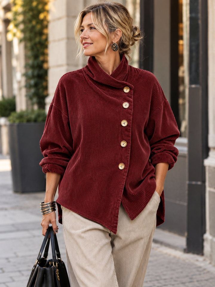 Clara™ | Burgundy Corduroy Button-Up Jacket