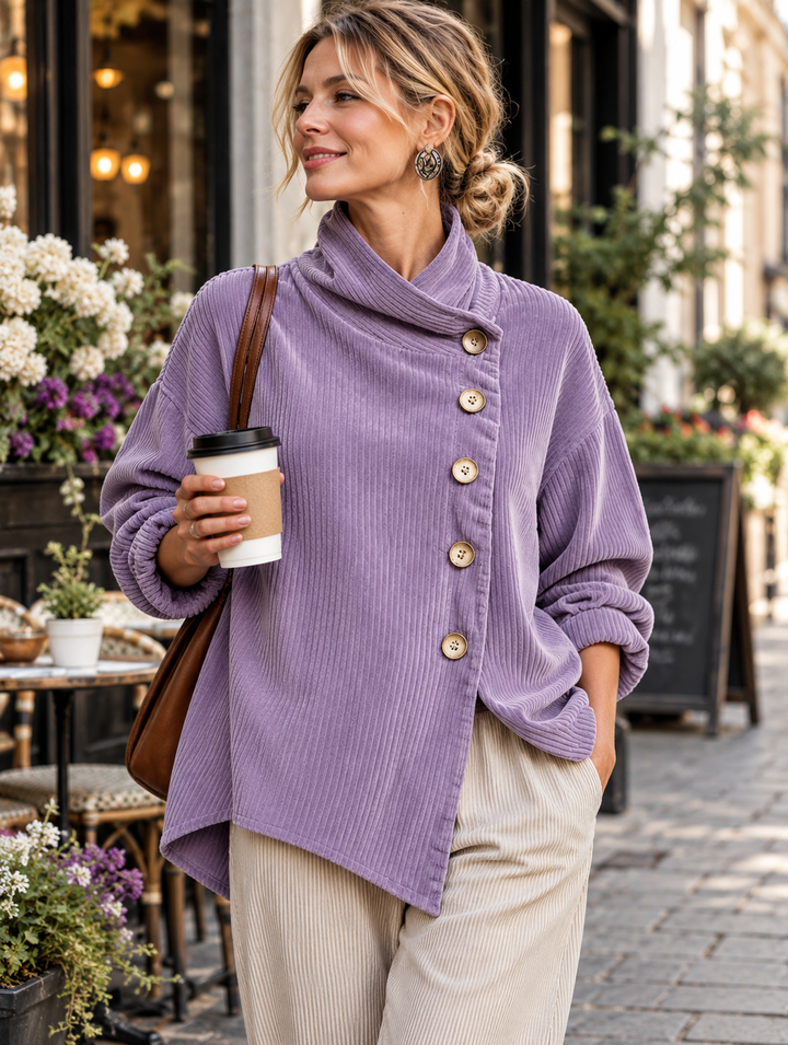 Amelia | Lavender Corduroy Button-Up Top