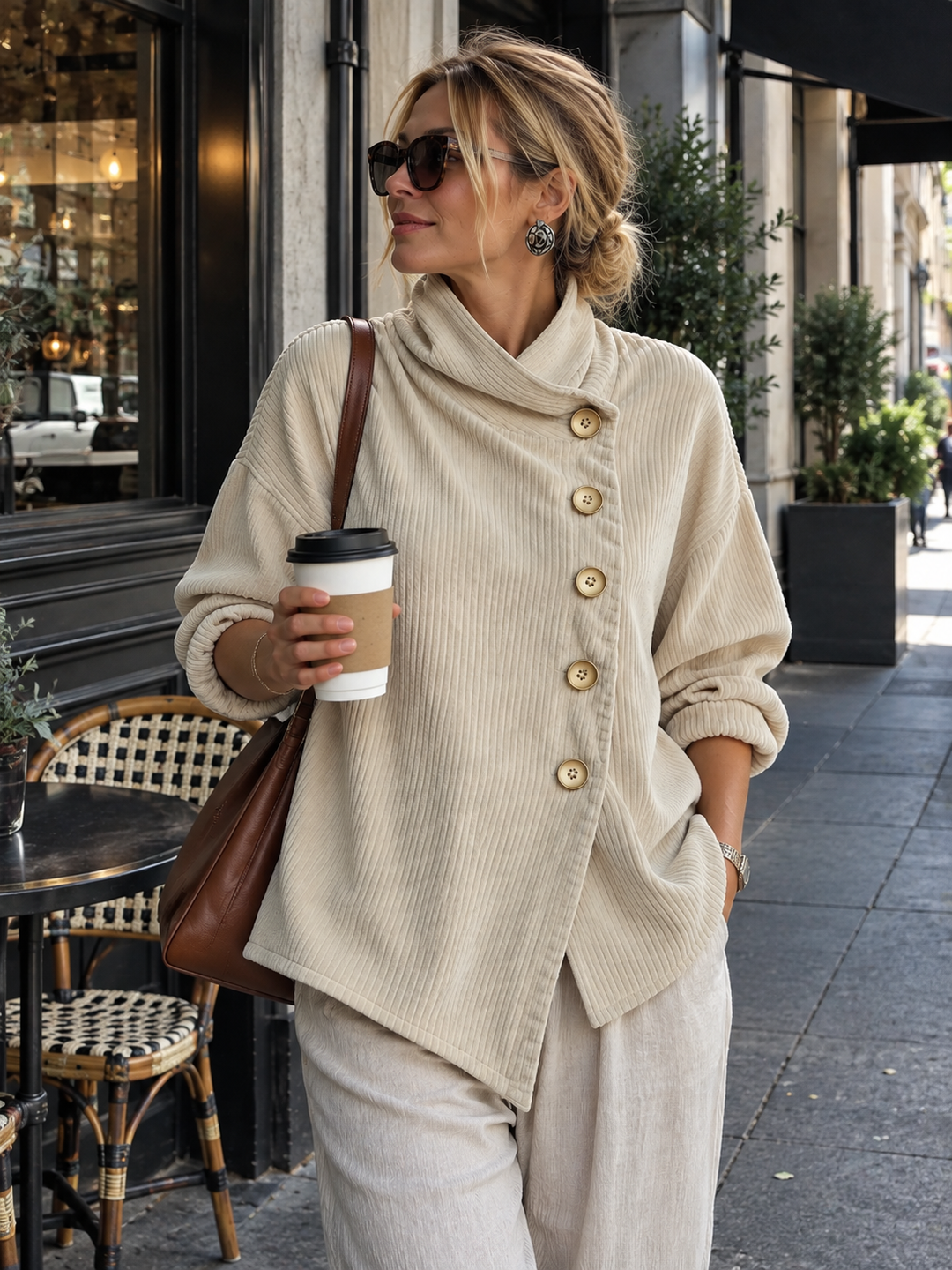 Evelyn | Cream Corduroy Button-Up Top