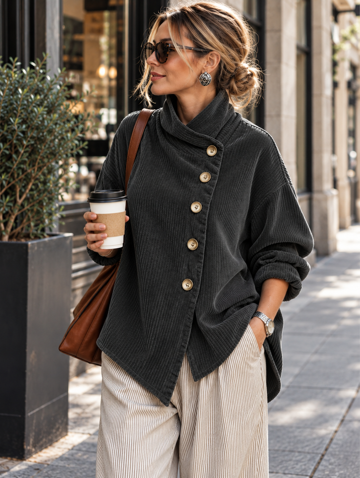 Nora | Charcoal Corduroy Button-Up Top