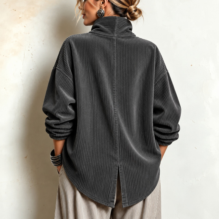 Nora | Charcoal Corduroy Button-Up Top