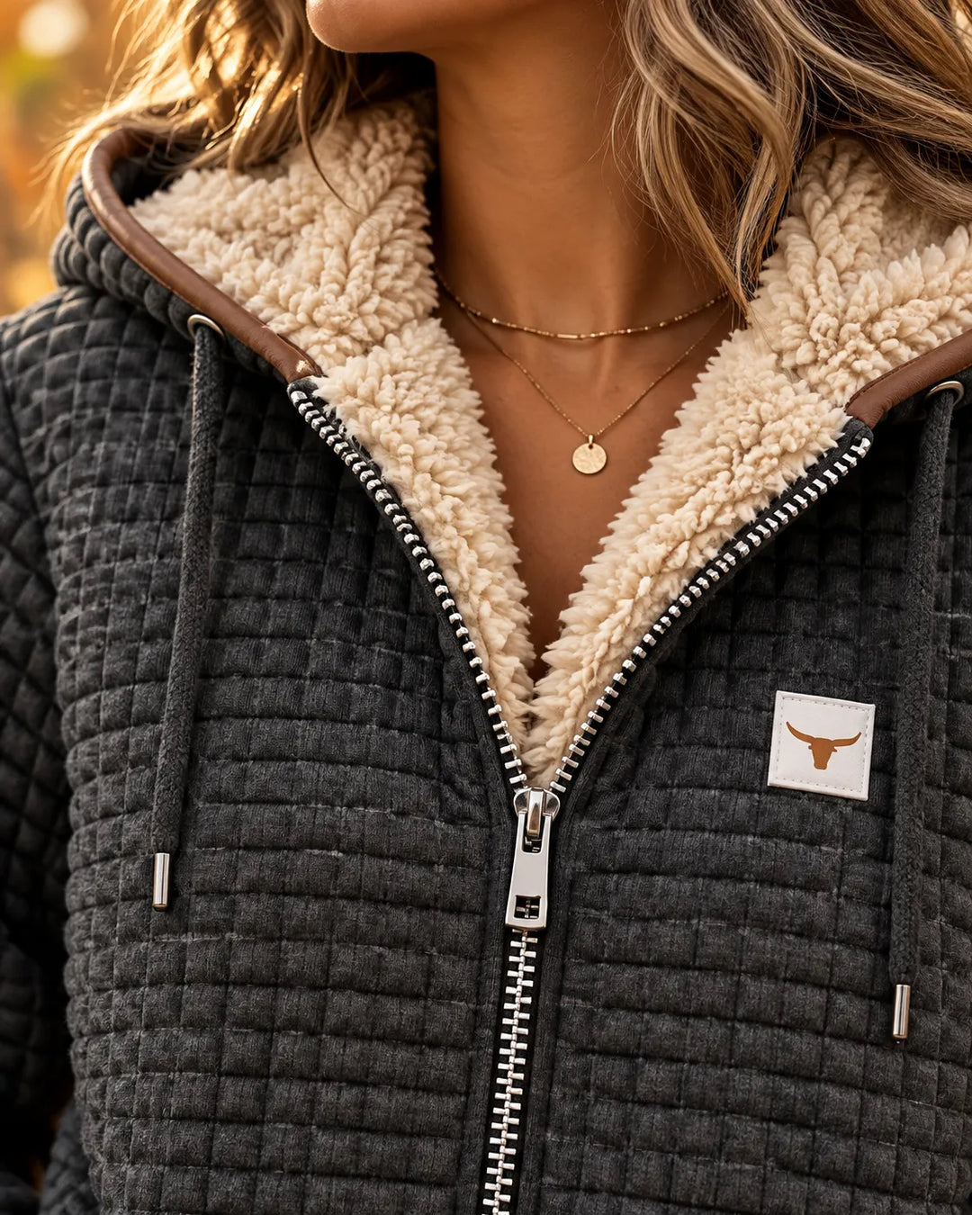 Sandra | Sherpa-Lined Quilted Zip-Up Hooded Jacket