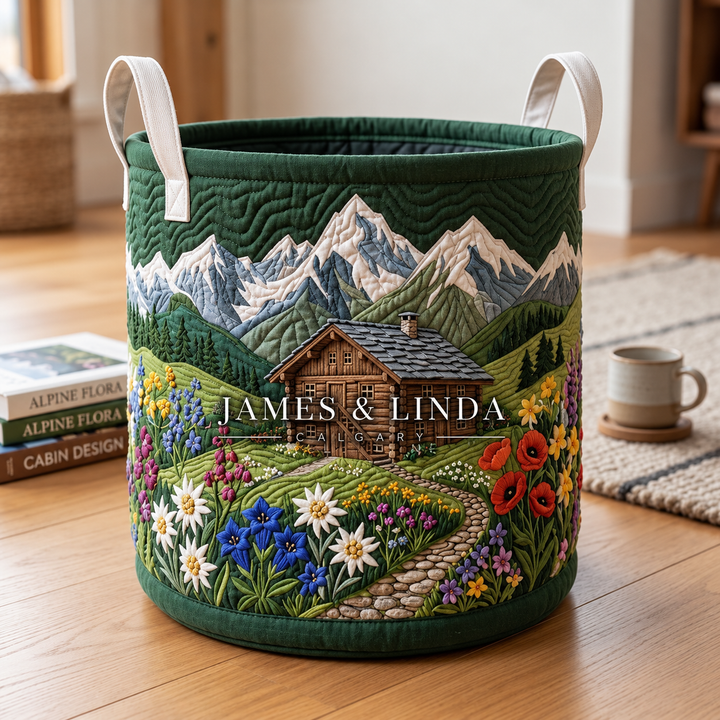 Mountain Cabin Flower Quilted Laundry Basket