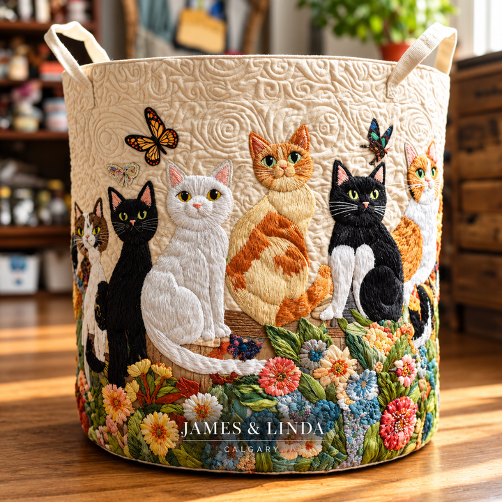 Garden Cats | Quilted Storage Basket