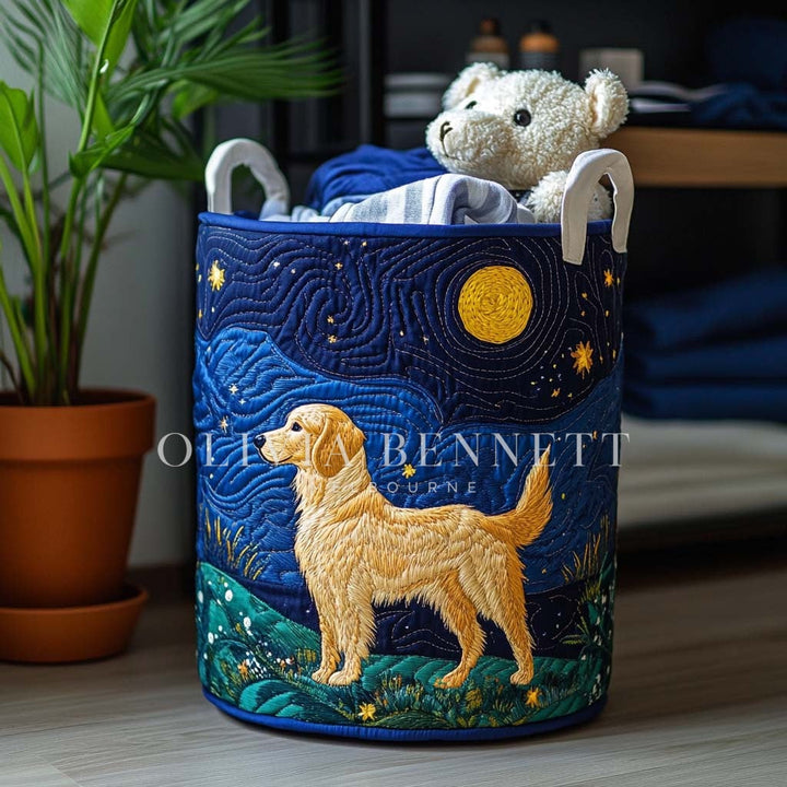 Golden Dog Charm | Quilted Storage Basket