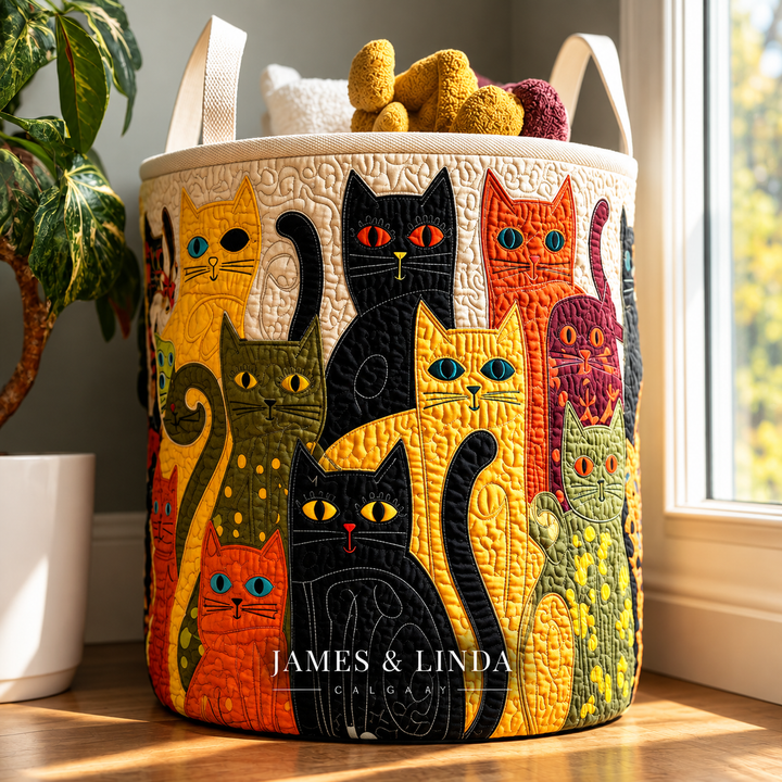 Cozy Cat Carnival |  Quilted Storage Basket