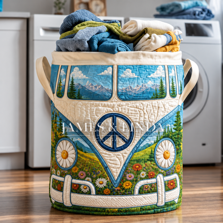 Hippie Van Personalized Quilted Laundry Basket