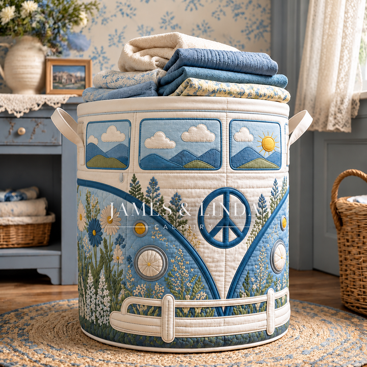 Hippie Van Quilted Laundry Basket