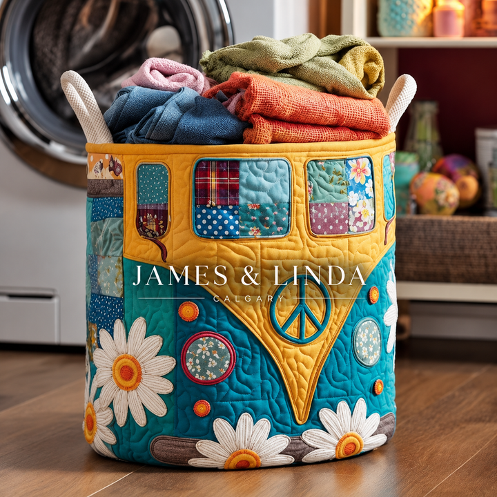 Hippie Van Quilted Laundry Basket