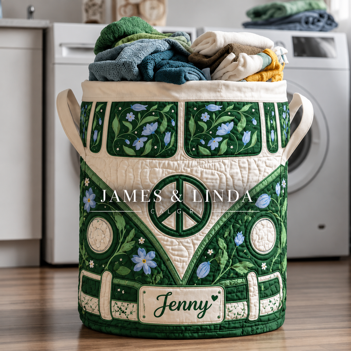 Hippie Van Personalized Quilted Laundry Basket