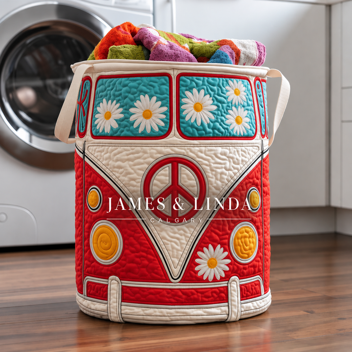 Hippie Van Quilted Laundry Basket