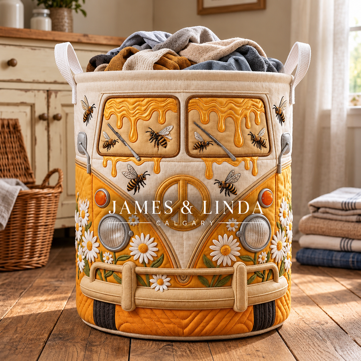 Hippie Van Quilted Laundry Basket