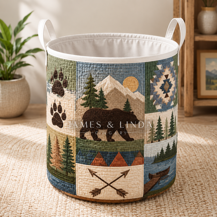 Rustic Bear Quilted Laundry Basket