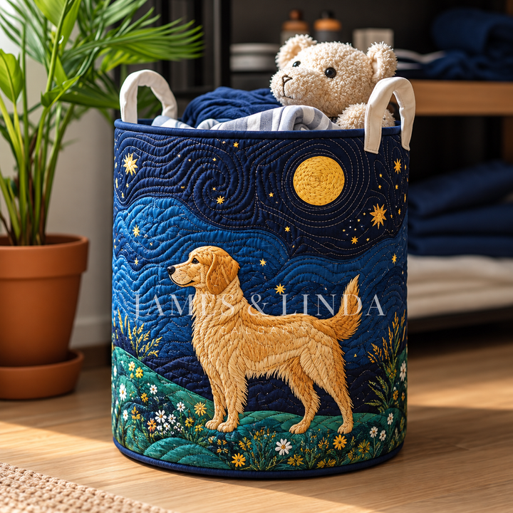 Golden Dog Charm | Quilted Storage Basket