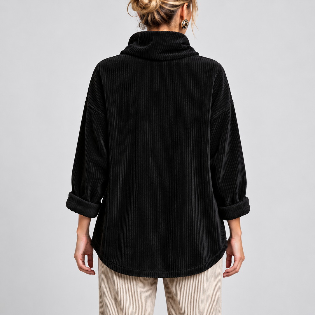 Jenna | Black Corduroy Wrap Top