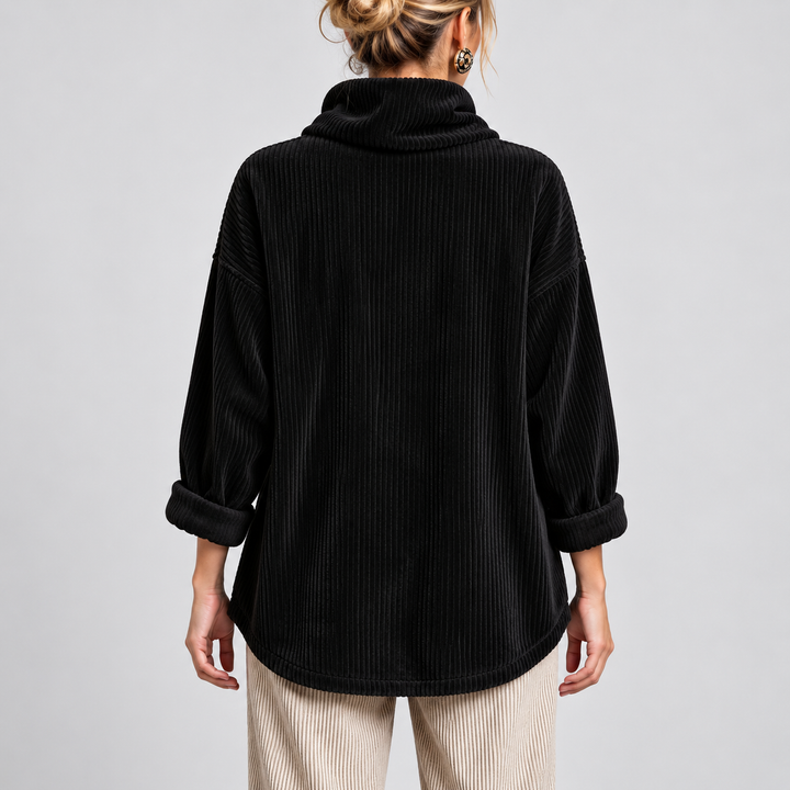 Jenna | Black Corduroy Wrap Top