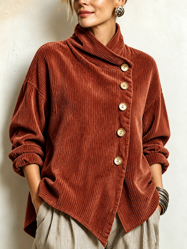 Nora | Charcoal Corduroy Button-Up Top