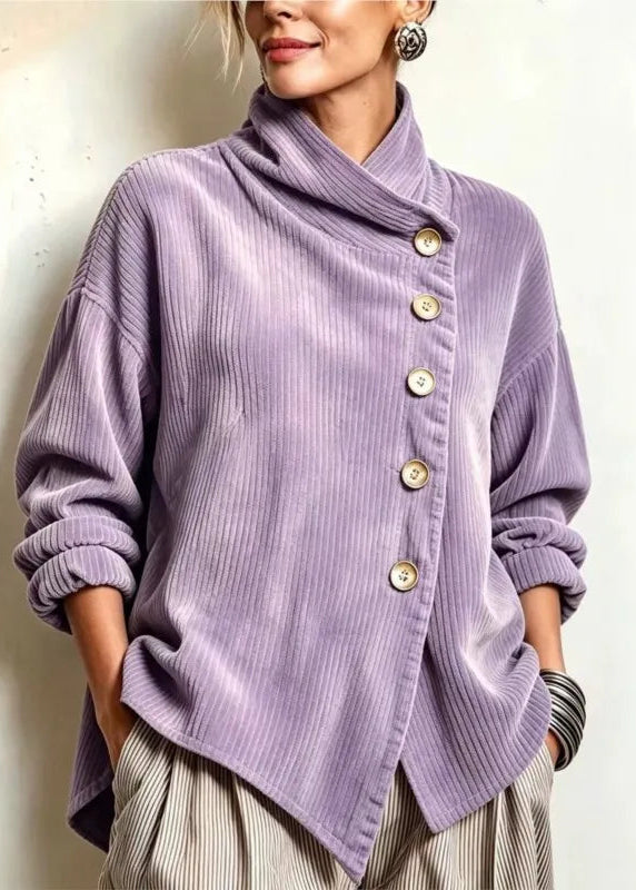 Amelia | Lavender Corduroy Button-Up Top
